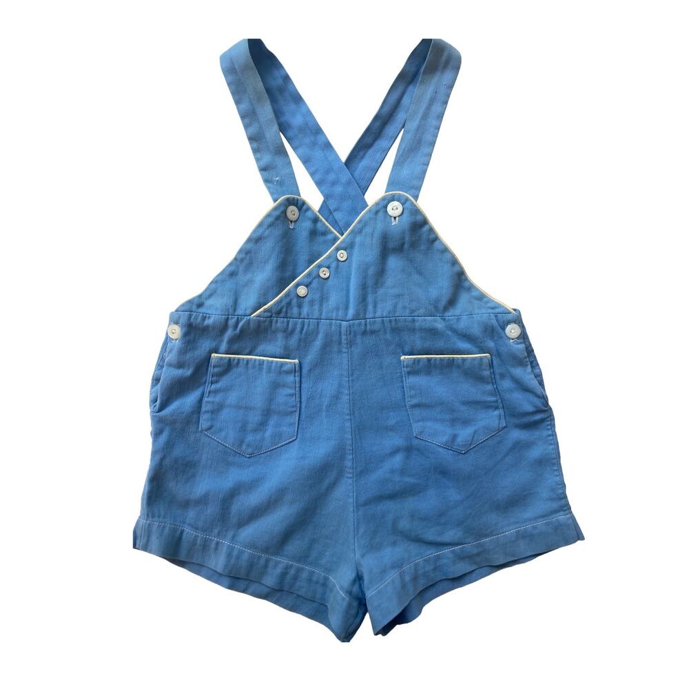 Vintage 1960's Mid Century Blue White Baby First Birthday Overalls Romper